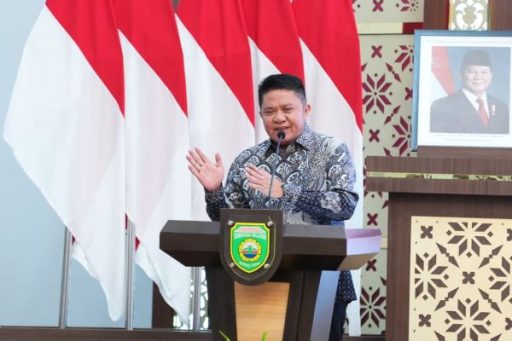 Gubernur Sumsel, H. Herman saat memberikan keynote speech pada pembukaan Benchmarking Kebijakan Dalam Negeri Pelatihan Kepemimpinan Nasional Tingkat I.